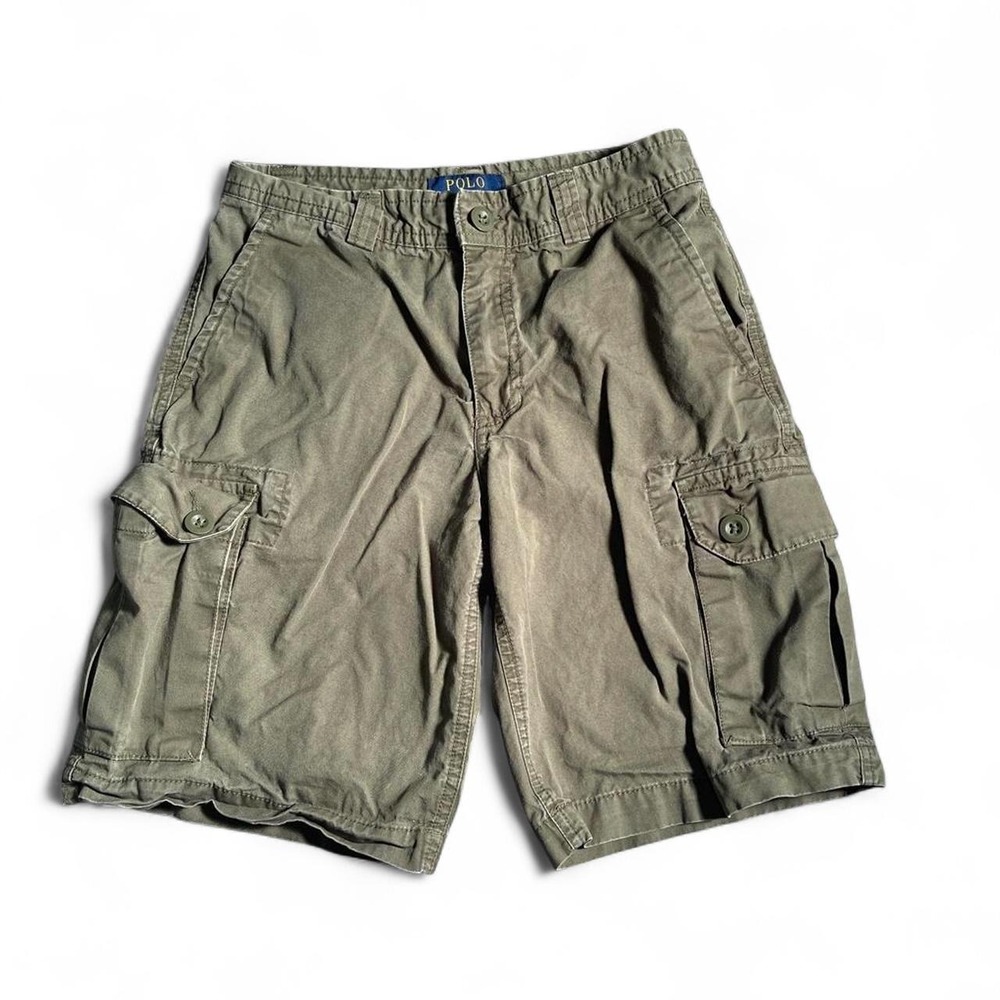 Polo Ralph Lauren Boys Olive Green Cargo Shorts Size 12 Cotton Twill Utility